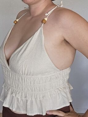 Cream Ruffled Halter Crop Top